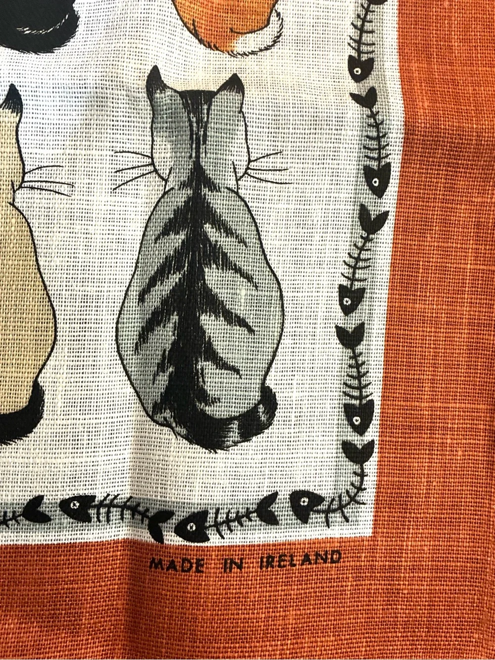 Vintage Ulster Weavers Irish Linen Cats in Waiting Tea Towel Made in Ireland